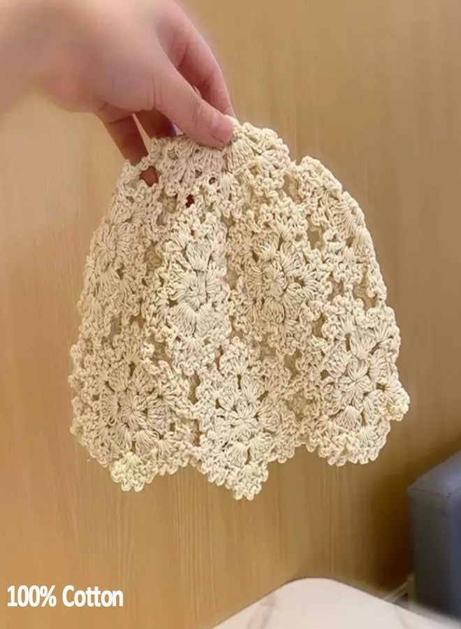 iRIIRIO قبعة كروشيه قطنية نسائية من iRIIRIO، قطعة واحدة، قبعة صغيرة محبوكة يدوياً بتصميم زهور مفرغة، خفيفة الوزن (بيج) - Image 3